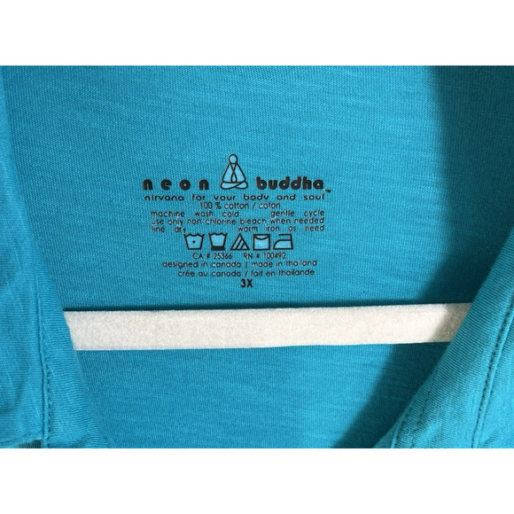 Neon Buddha Button Front Tunic Top Cotton Roll Tab Sleeves Blue Size 3X - Picture 10 of 10